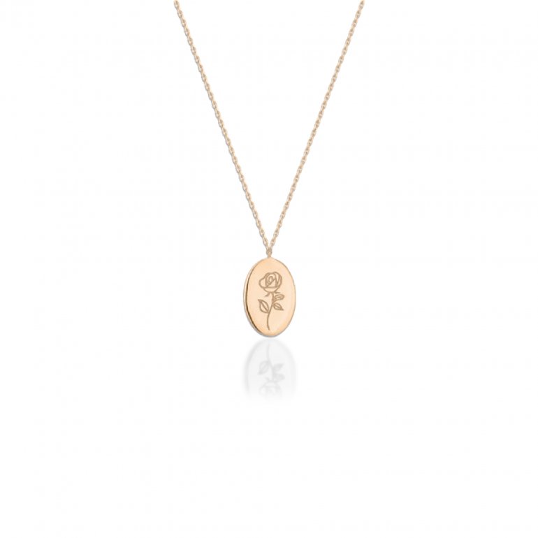 10K YELLOW GOLD OVAL ENGRAVED ROSE NECKLACE