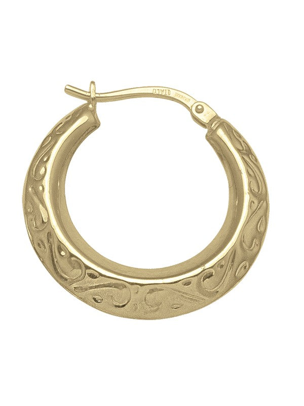 10K YELLOW 3.9MM GOLD HOOPS WITH DESIGN