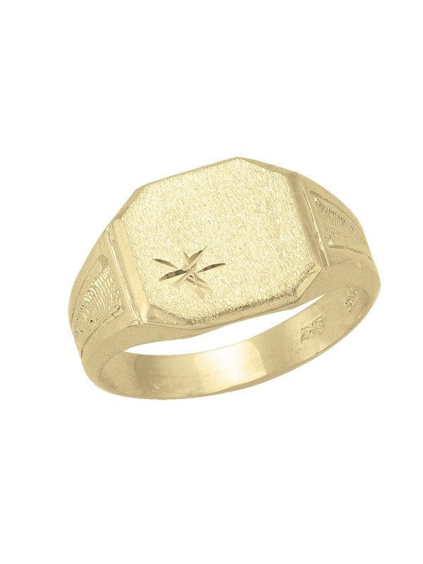 10K YELLOW GOLD OCTAGON SIGNET RING WITH CORNER DIAMOND CUT DESIGN
