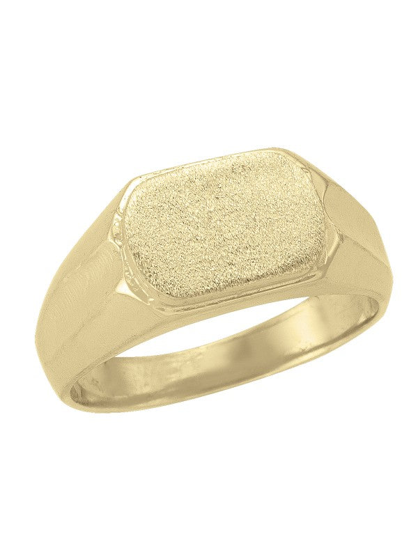 10K YELLOW GOLD ROUNDED RECTANGLE SIGNET RING WITH GROOVED SIDES
