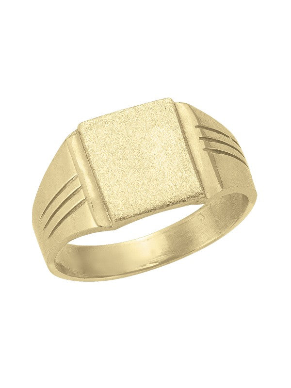10K YELLOW GOLD SQUARE SIGNET RING WITH THREE LINE DESIGN