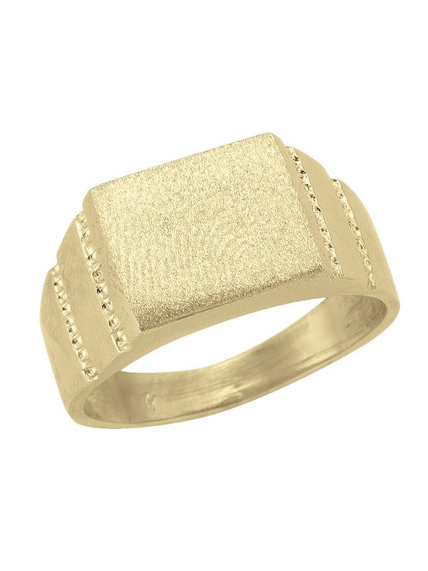10K YELLOW GOLD RECTANGLE SIGNET RING W GROOVE DESIGNS